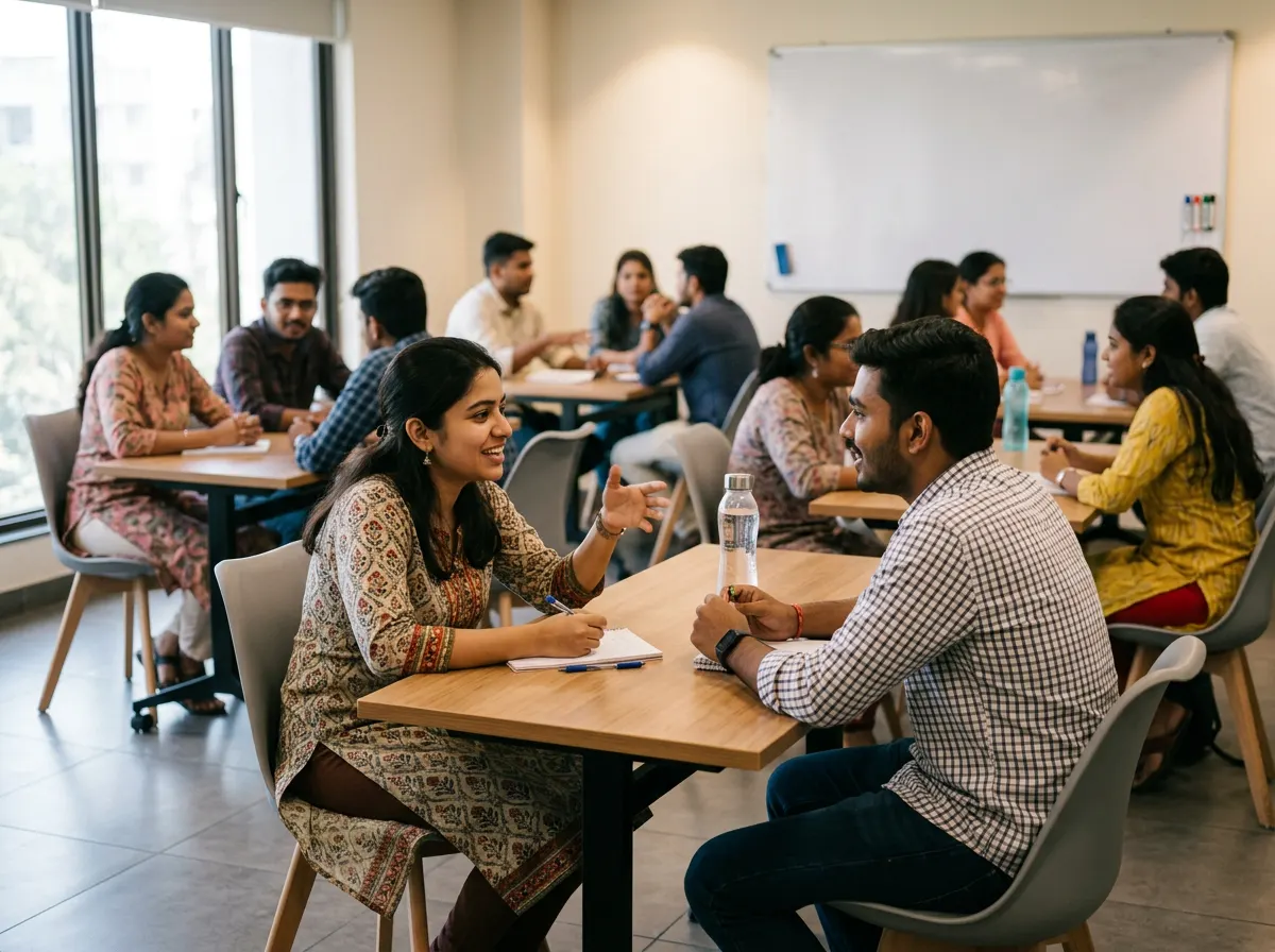 Trainer conducting a spoken English and IELTS speaking practice class